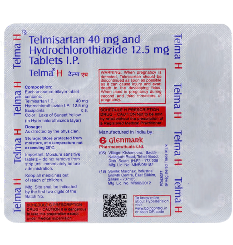 Telma H 40mg Tablet 15's - Global Surgicals