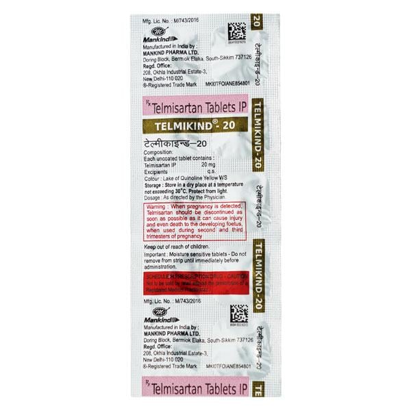 Telmikind 20mg Tablet 10'S