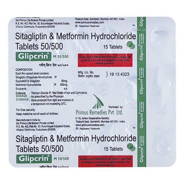 GLIPCRIN M 50/500mg Tablet 15's