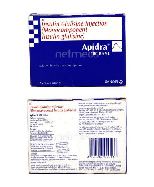 Apidra 100IU Cartridge 1X3ml