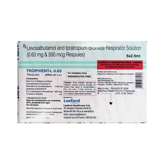 TROPIVENT L 0.63 Respules 5x2.5ml - Global Surgicals