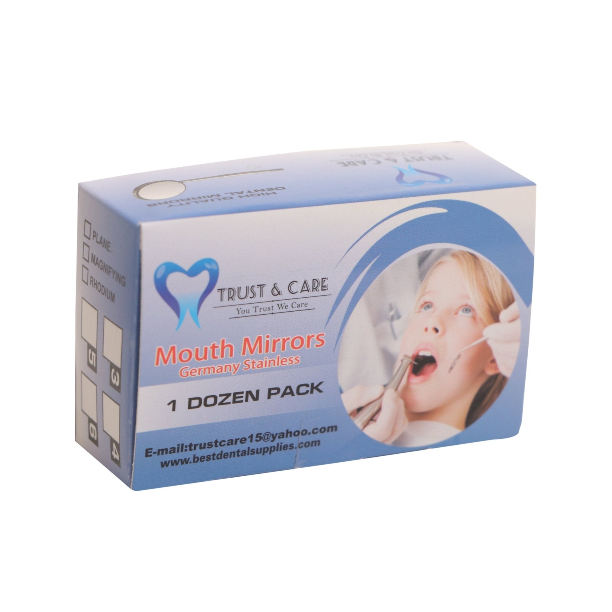 Trust & Care Tops Front Surface Box of 12 - Pcs Mouth Mirror - Global Surgicals
