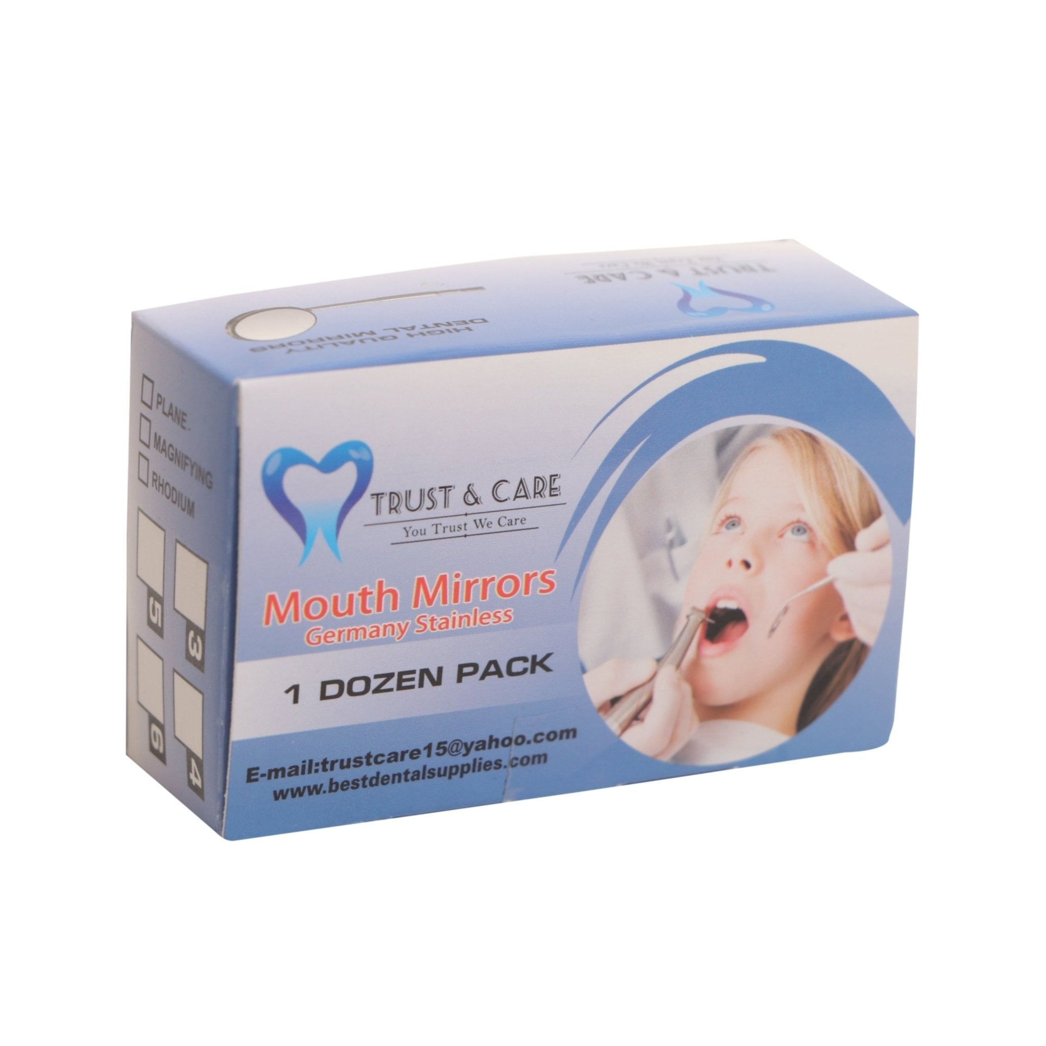 Trust & Care Tops Magnified Box of 12 - Pcs Mouth Mirror - Global Surgicals