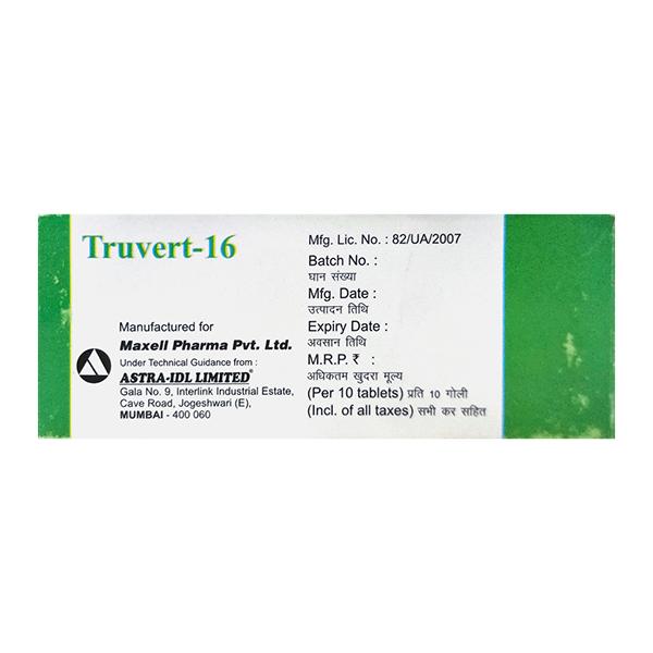 TRUVERT 16mg Tablet 10's - Global Surgicals