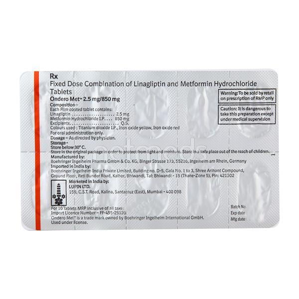 Ondero Met 2.5/850mg Tablet 10'S