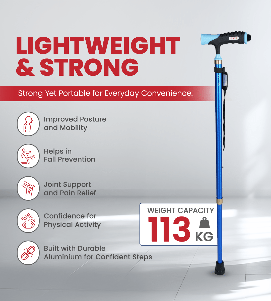 Unibase Lumina Walking Stick (Blue) - Global Surgicals