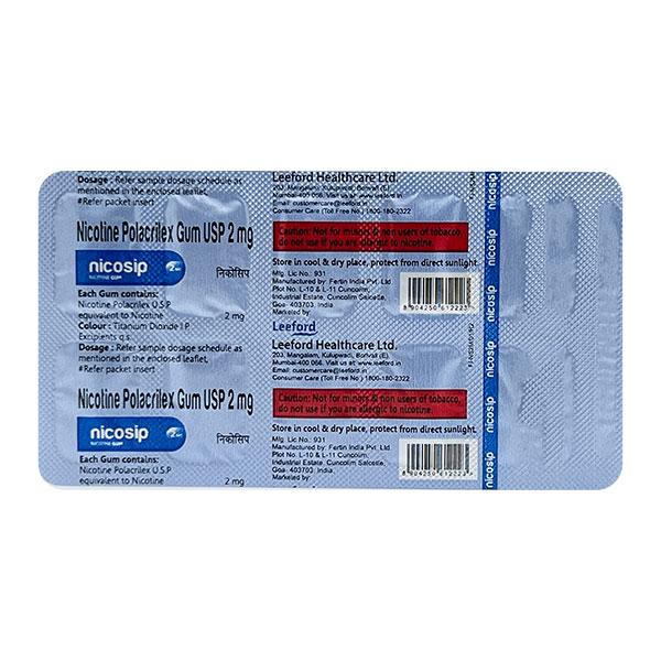 NICOSIP SUGAR FREE MINT FLAVOUR 2mg Gum 10's