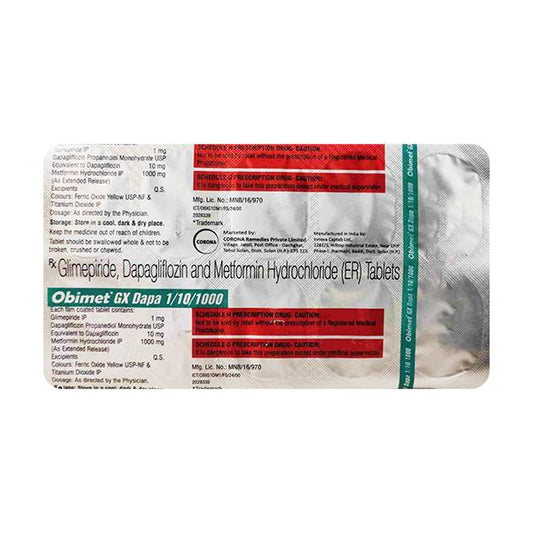 OBIMET GX DAPA 10/1/1000 Tablet 10's
