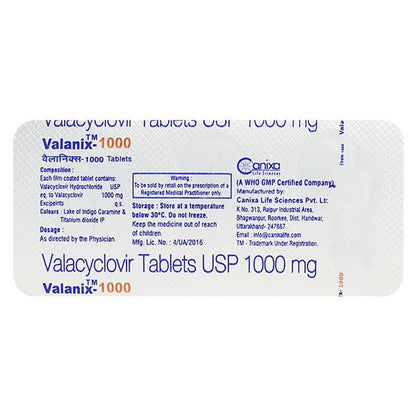 Valanix 1000mg Tablet 3'S - Global Surgicals