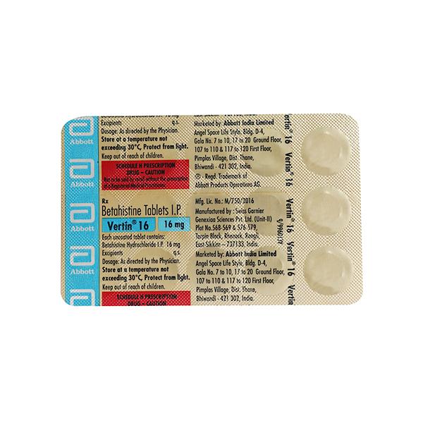 Vertin 16mg Tablet 15'S - Global Surgicals