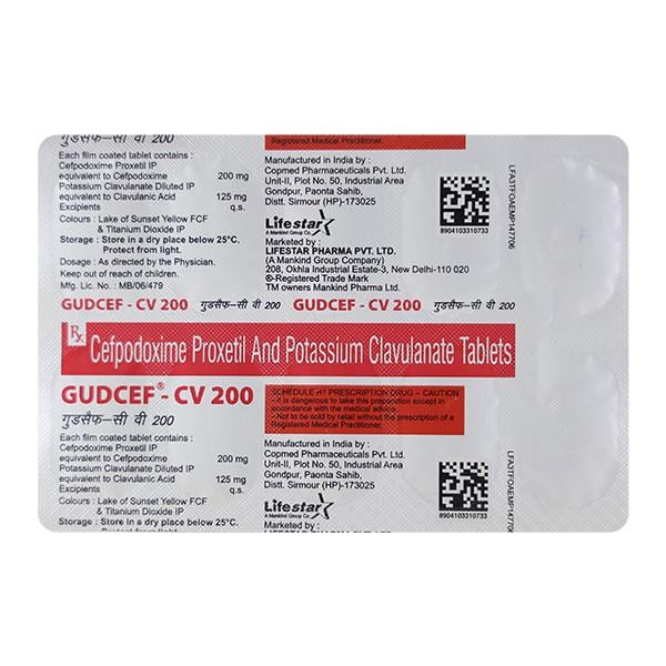 Gudcef CV 200mg Tablet 10'S