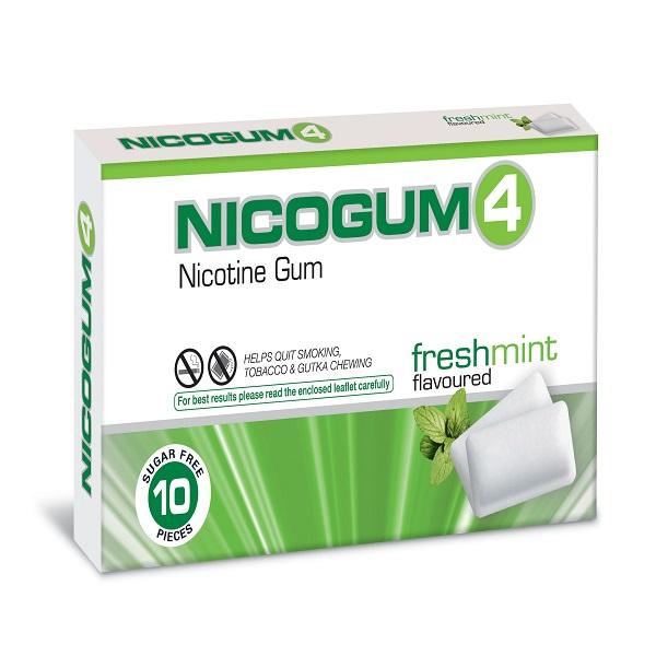 Nicogum 4 Sugar Free Freshmint Flavoured Chew Gum 10's