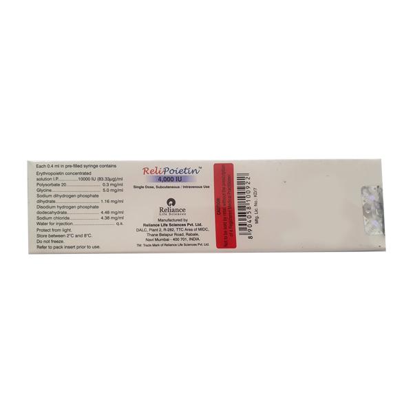RELIPOIETIN 4000iu Prefilled Syringe(Pfs) 1's