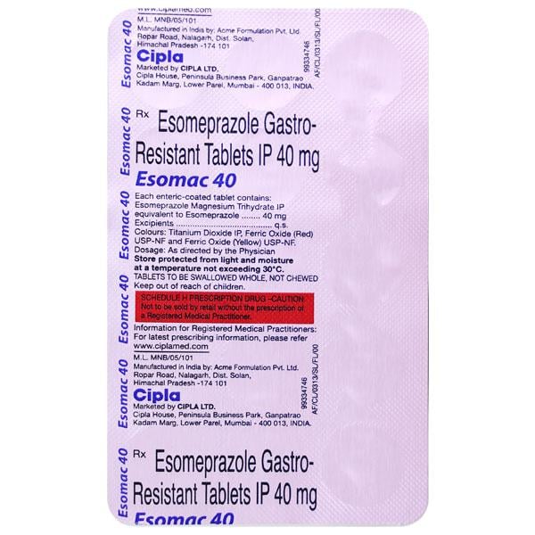 Esomac 40mg Tablet 15'S