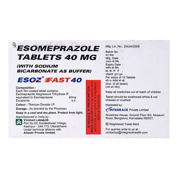 Esoz Fast 40mg Tablet 10'S