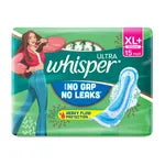 Whisper Ultra Upto No Gap No Leaks Sanitary Pads XL+ 15 Count