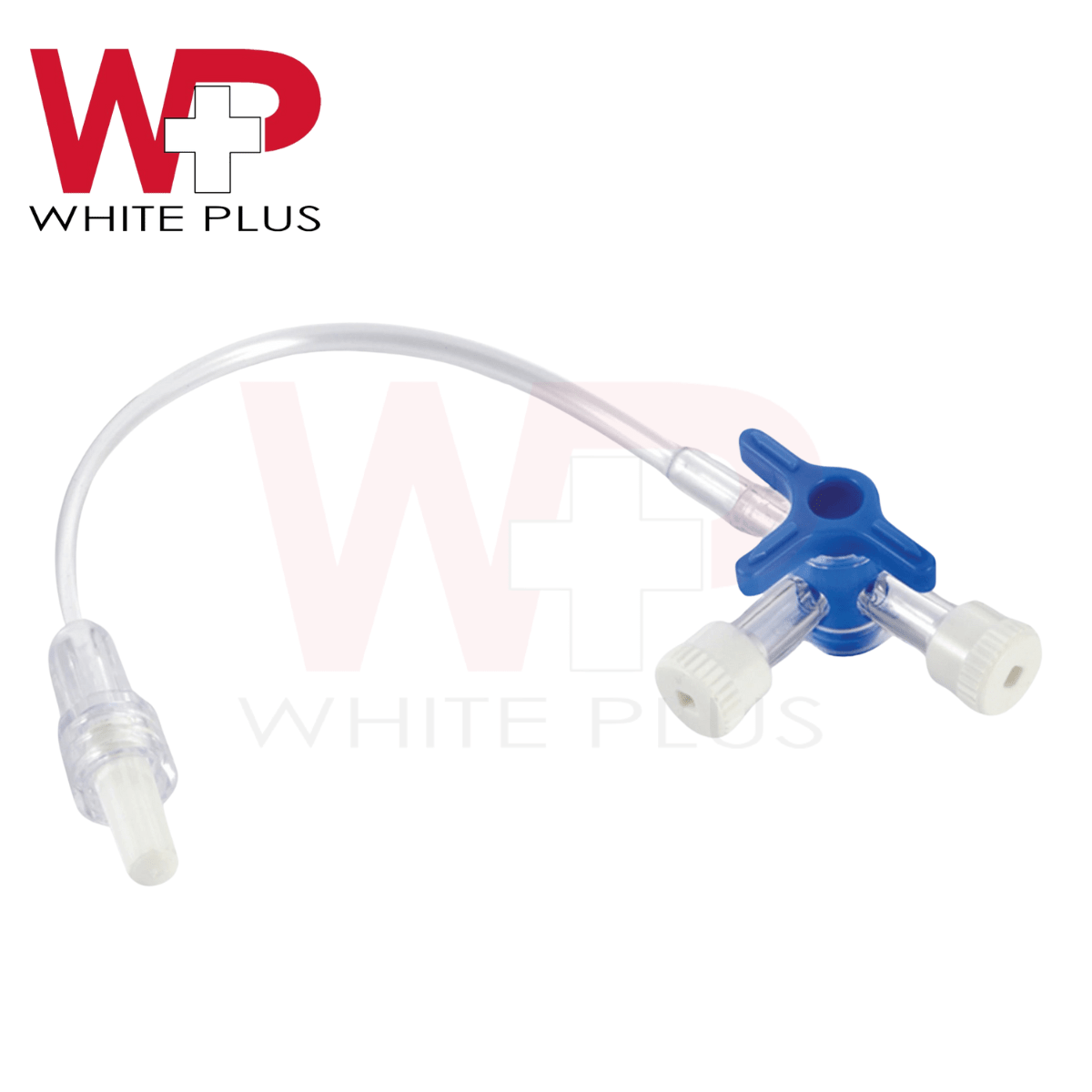 White Plus 3 Way Stop Cock With Extension Line - Global Surgicals