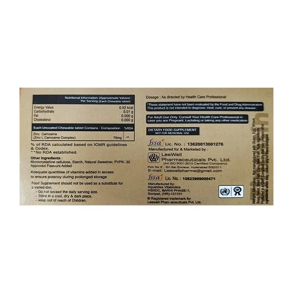 ZINCASIN SUGAR FREE Chewable Tablet 10's