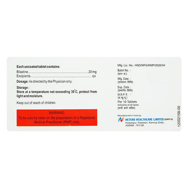 BILASTERO 20mg Tablet 10's
