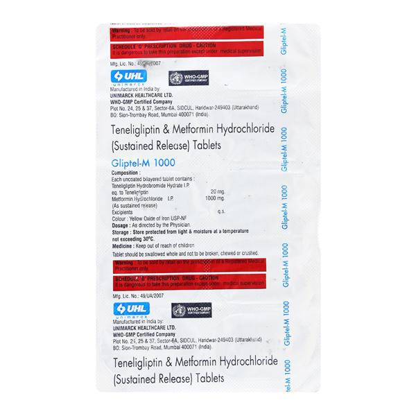 GLIPTEL M 1000mg Tablet 10's