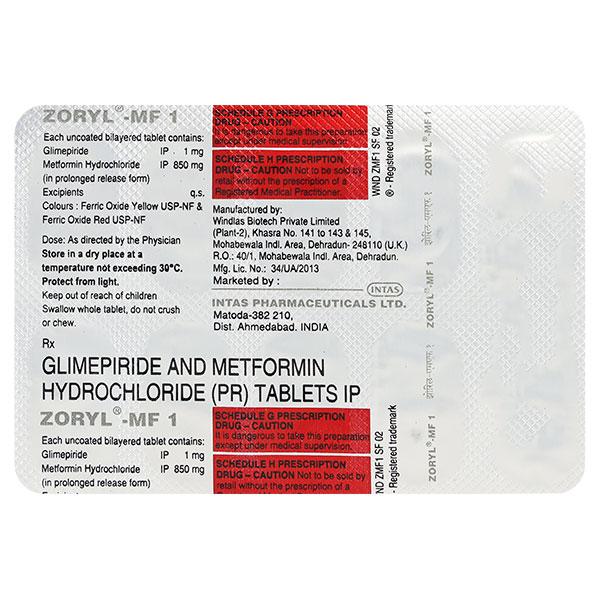 Zoryl MF 1/850mg Tablet 10'S