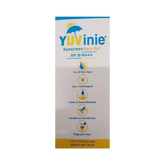 YUVINIE SPF 30 PA +++ UVA+UVB SUNSCREEN AQUA Gel 50gm - Global Surgicals