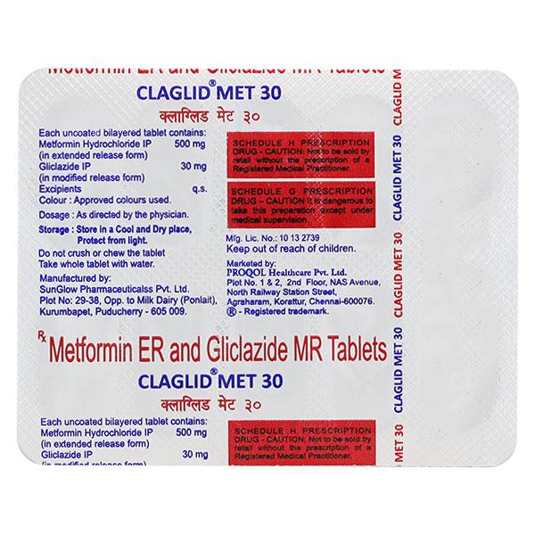 CLAGLID MET 30mg Tablet 10's