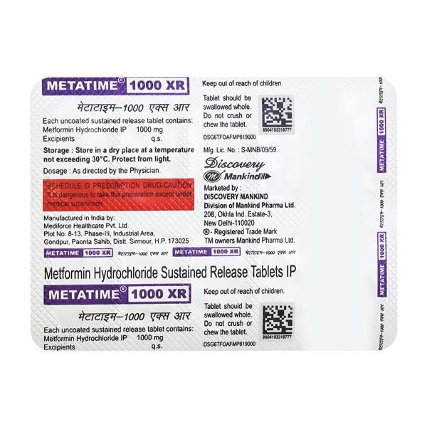 Metatime XR 1000mg Tablet 10'S