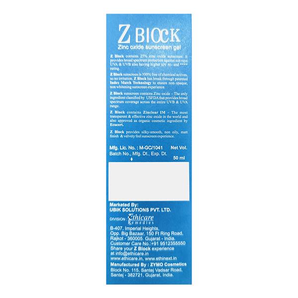 Z BLOCK UVB SPF 50+ PA+++ Sunscreen Gel 50ml - Global Surgicals