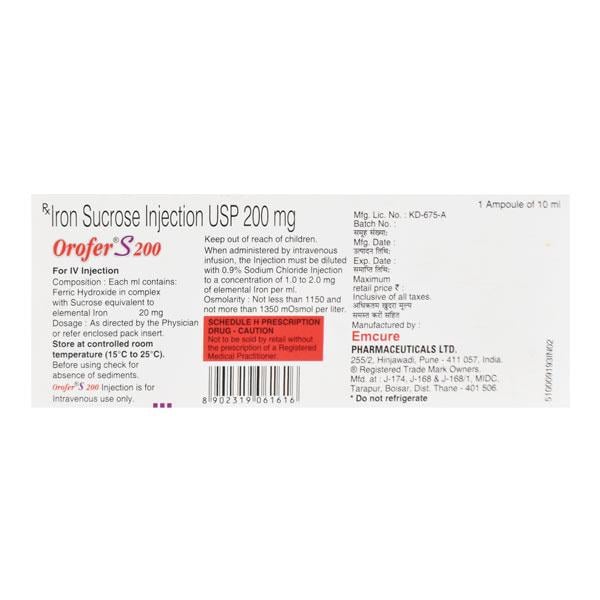 Orofer S 200mg Injection 10ml
