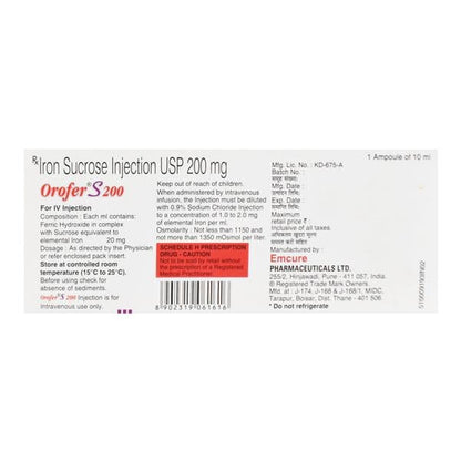 Orofer S 200mg Injection 10ml