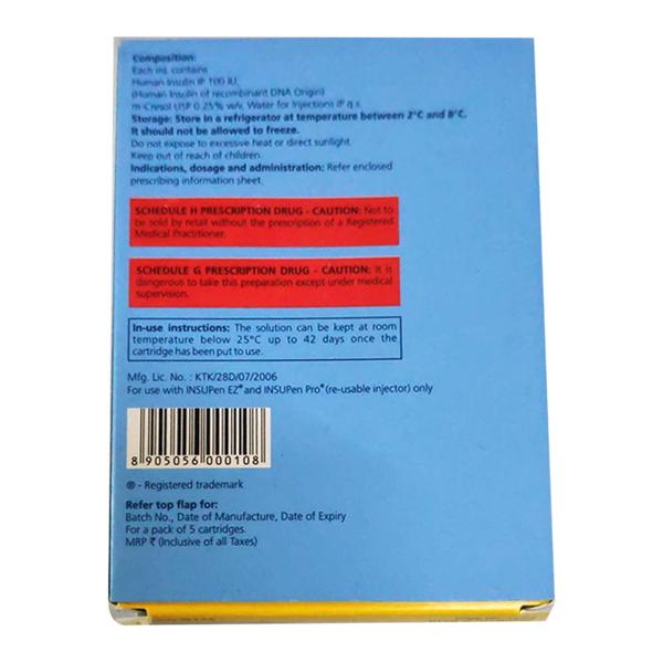 Insugen R Refill 100IU Cartridge 1X3ml