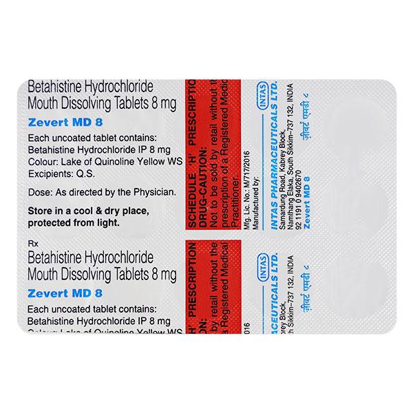 Zevert MD 8mg Tablet 15'S - Global Surgicals