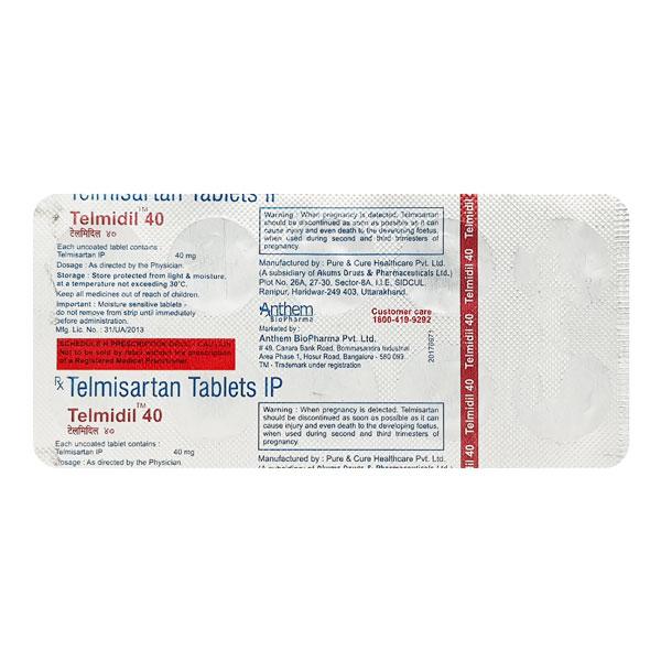 Telmidil 40mg Tablet 10'S