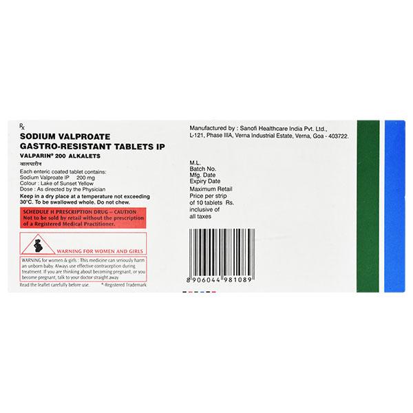 Valparin Alkalets 200mg Tablet 10'S