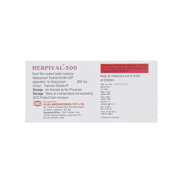 Herpival 500mg Tablet 3'S