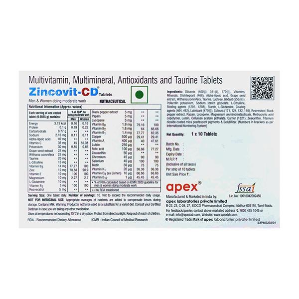 ZINCOVIT CD Tablet 10's - Global Surgicals