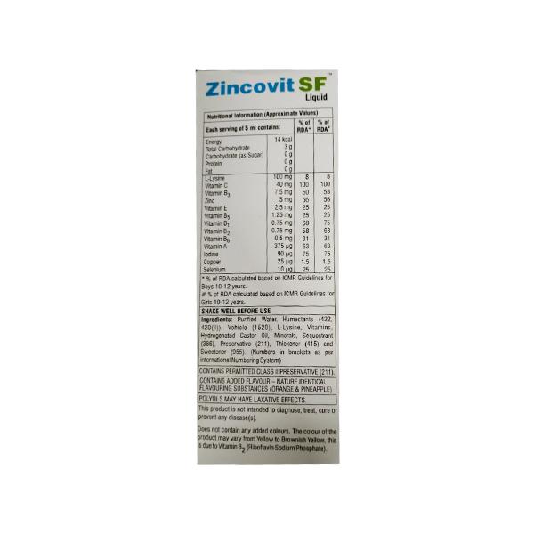 Zincovit SF Sugar Free Liquid 200ml - Global Surgicals