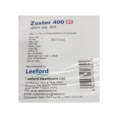 Zoster 400 DT Tablet 10'S - Global Surgicals